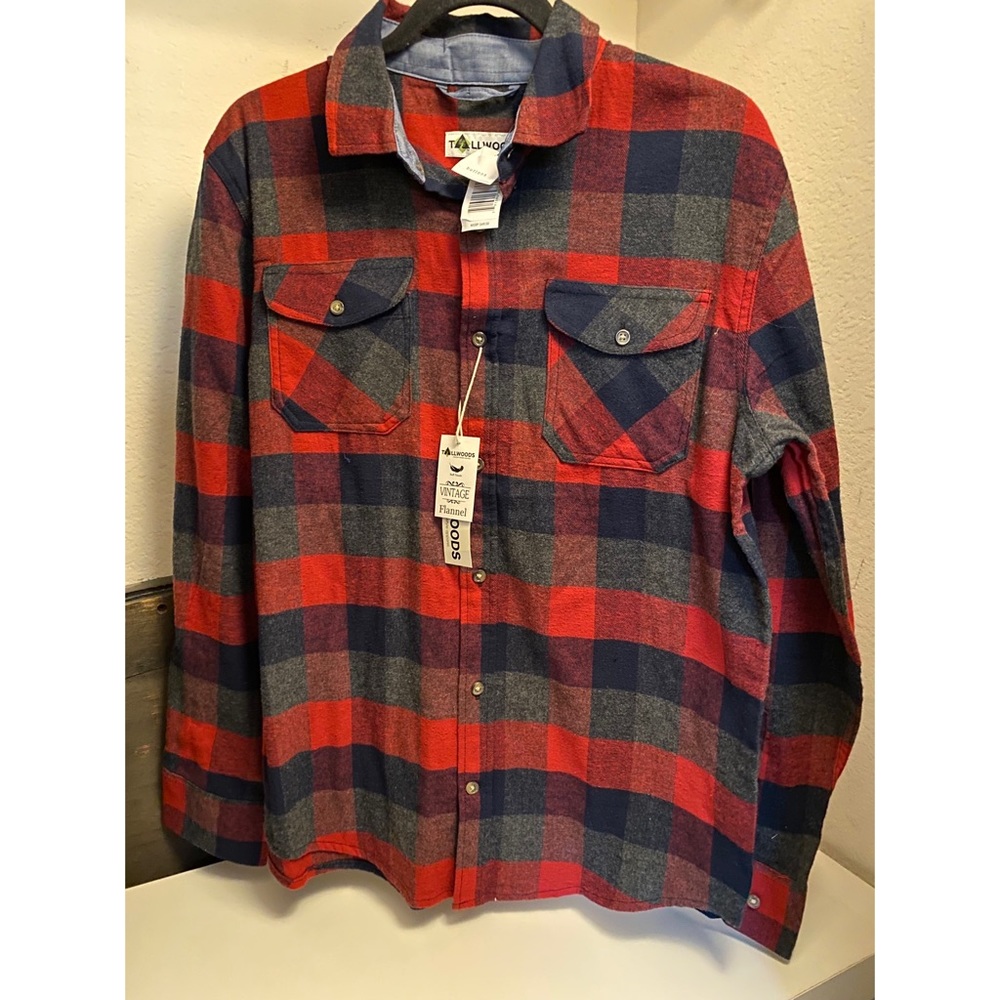 Mens Tallwood Red, Gray, & Navy Blue Flannel